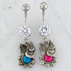 14G Silver Paisley Flower Navel Ring | | Wiccan Center