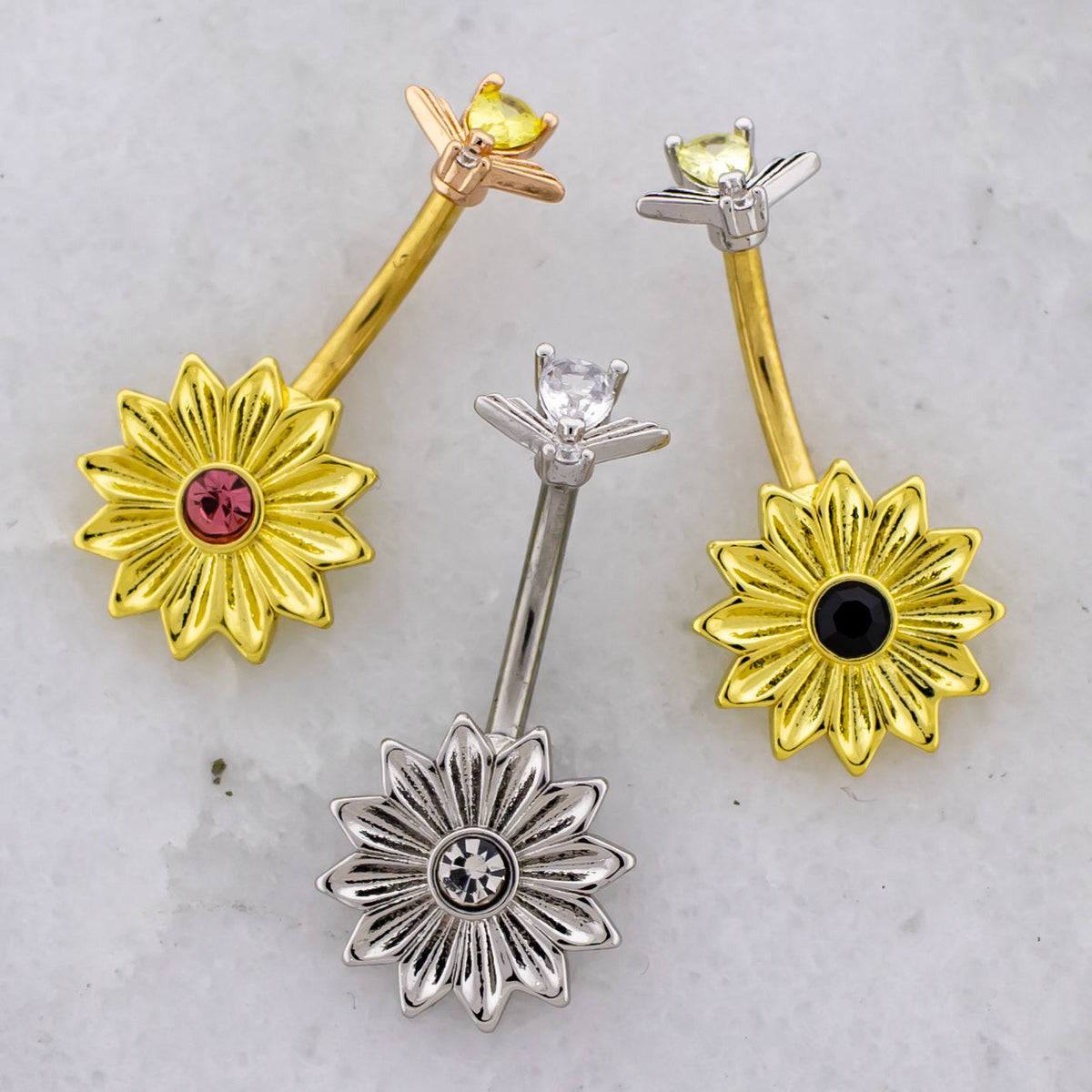 14G Sunflower With Bee Navel Ring | Body Jewelry | Wiccan Center