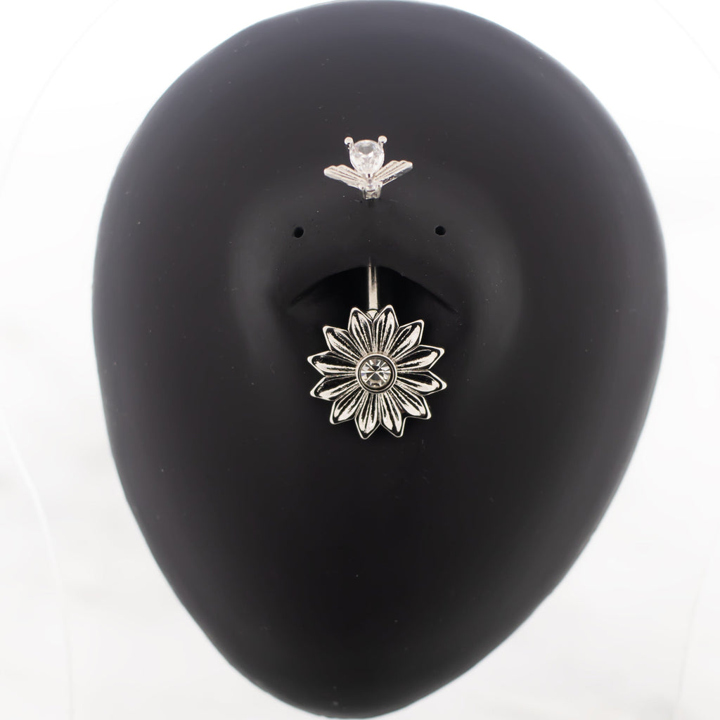 14G Sunflower With Bee Navel Ring | Body Jewelry | Wiccan Center