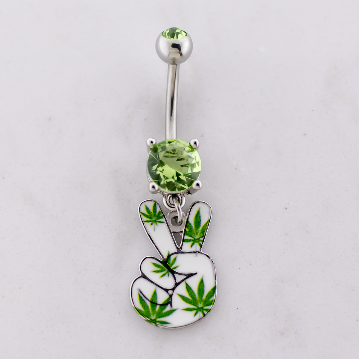 14G Peace Sign Hand Pot Leaf Navel Ring | Body Jewelry | Wiccan Center