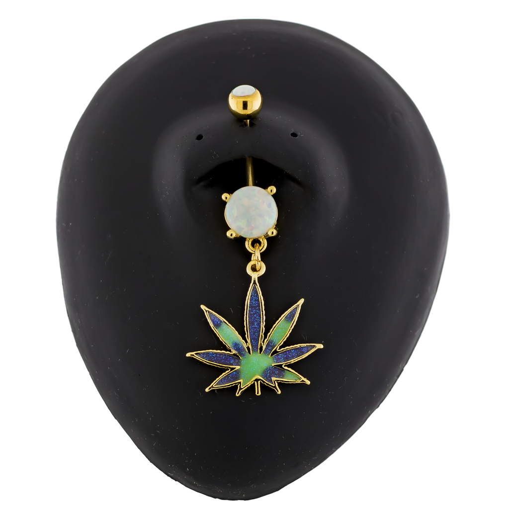 14G Enamel Pot Leaf Navel Ring | | Wiccan Center