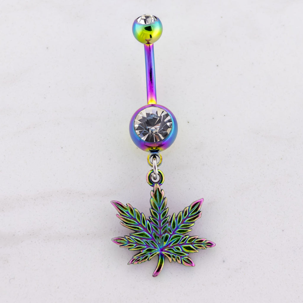 14G Rainbow Pot Leaf Navel Ring | Body Jewelry | Wiccan Center