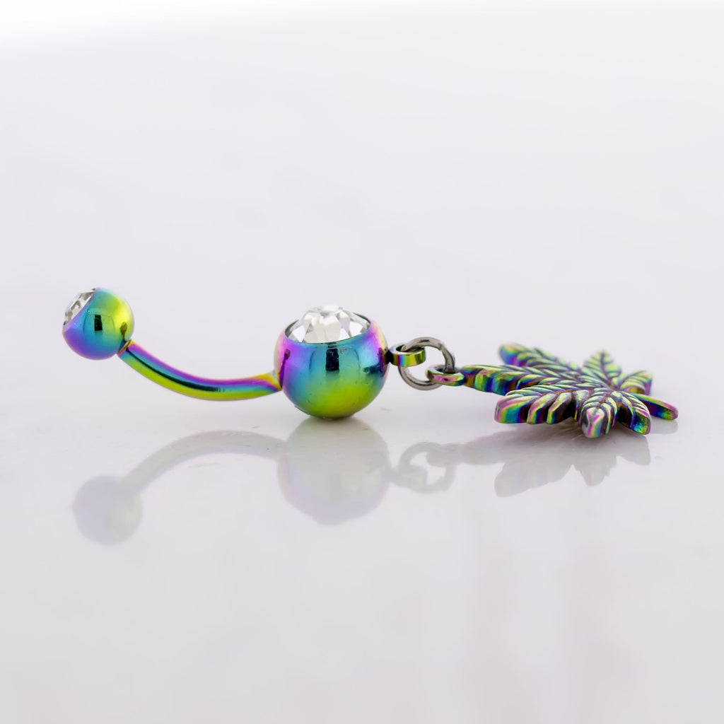14G Rainbow Pot Leaf Navel Ring | Body Jewelry | Wiccan Center