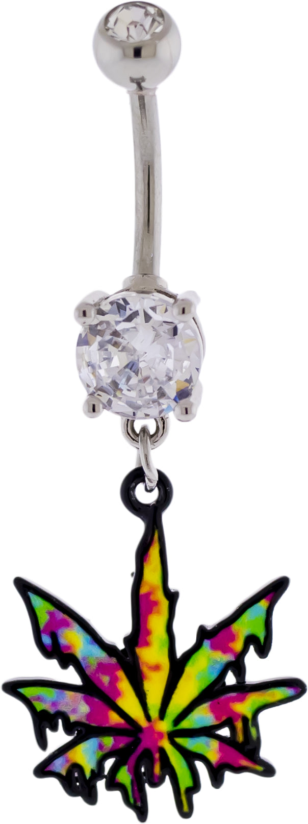 14G Rainbow Dripping Pot Leaf Navel Ring | Body Jewelry | Wiccan Center