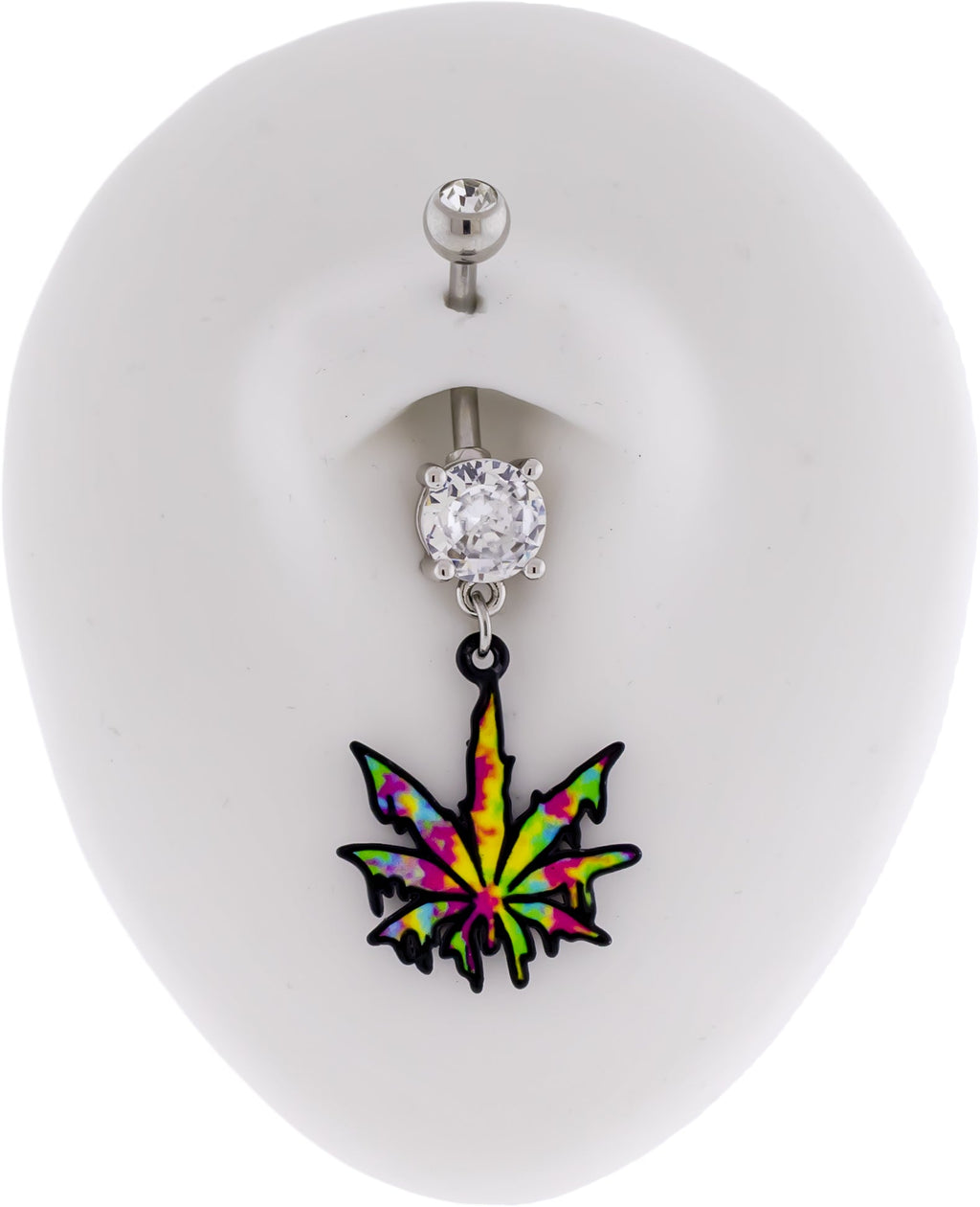 14G Rainbow Dripping Pot Leaf Navel Ring | Body Jewelry | Wiccan Center