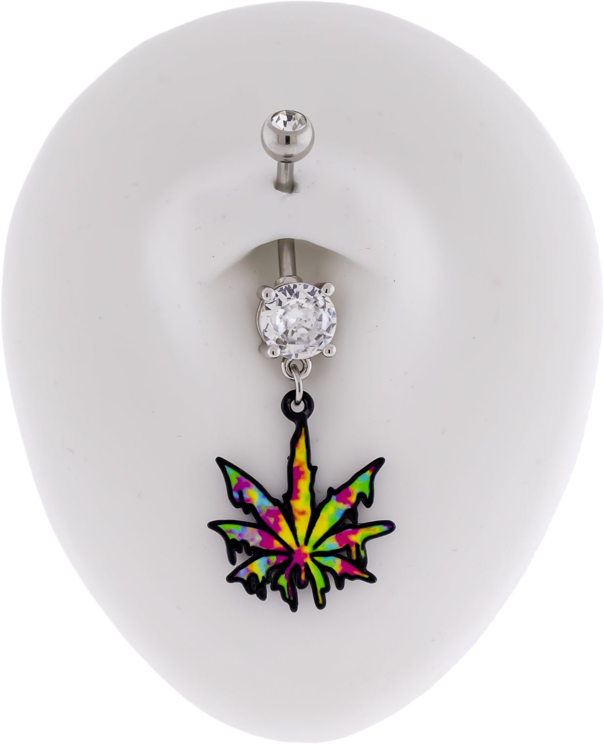 14G Rainbow Dripping Pot Leaf Navel Ring | Body Jewelry | Wiccan Center
