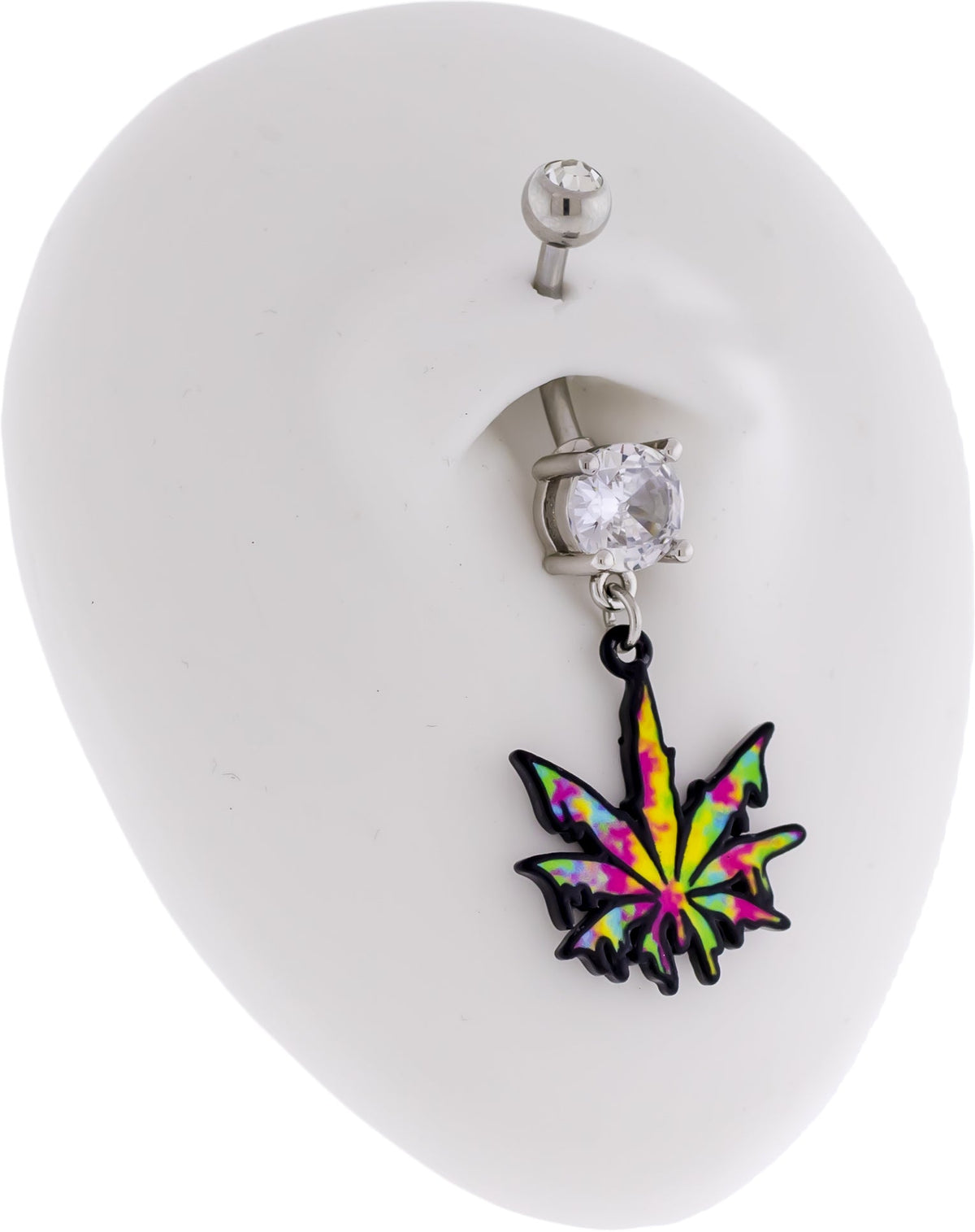 14G Rainbow Dripping Pot Leaf Navel Ring | Body Jewelry | Wiccan Center