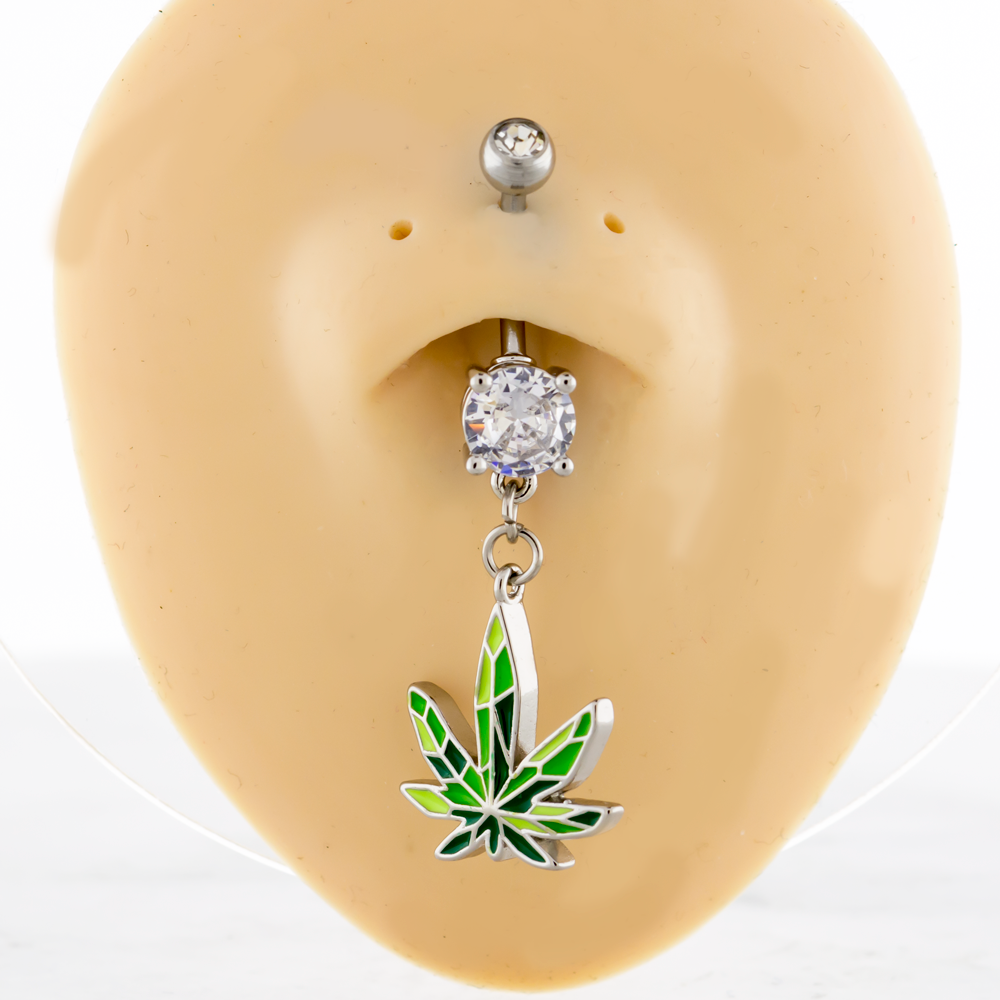 14G Crystal Pot Leaf Navel Ring | | Wiccan Center