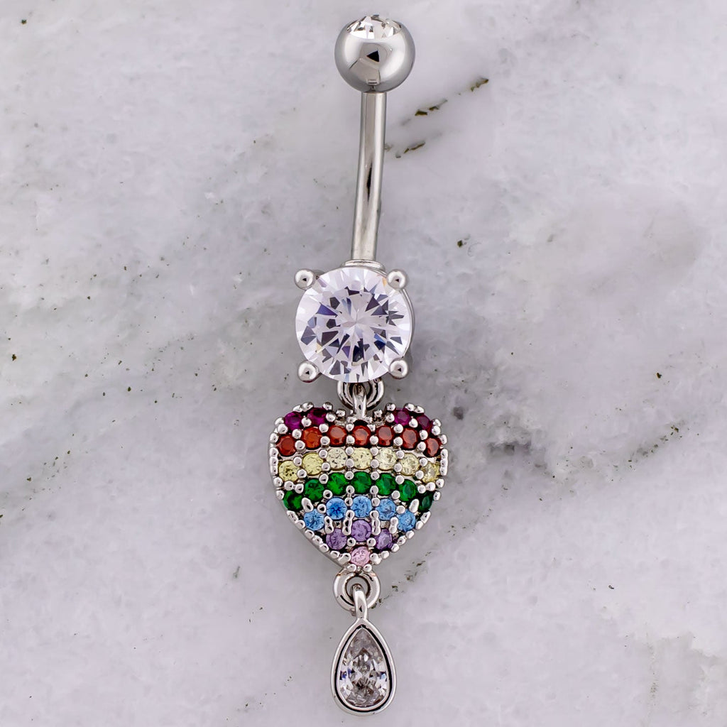 14G Rainbow Gem Heart Navel Ring | | Wiccan Center
