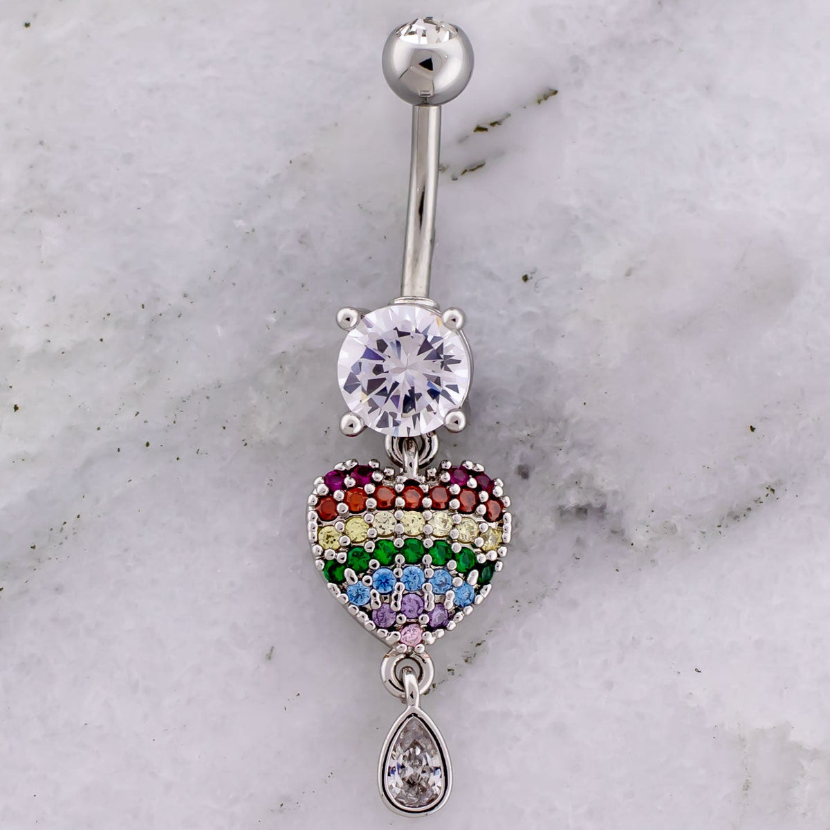 14G Rainbow Gem Heart Navel Ring | | Wiccan Center
