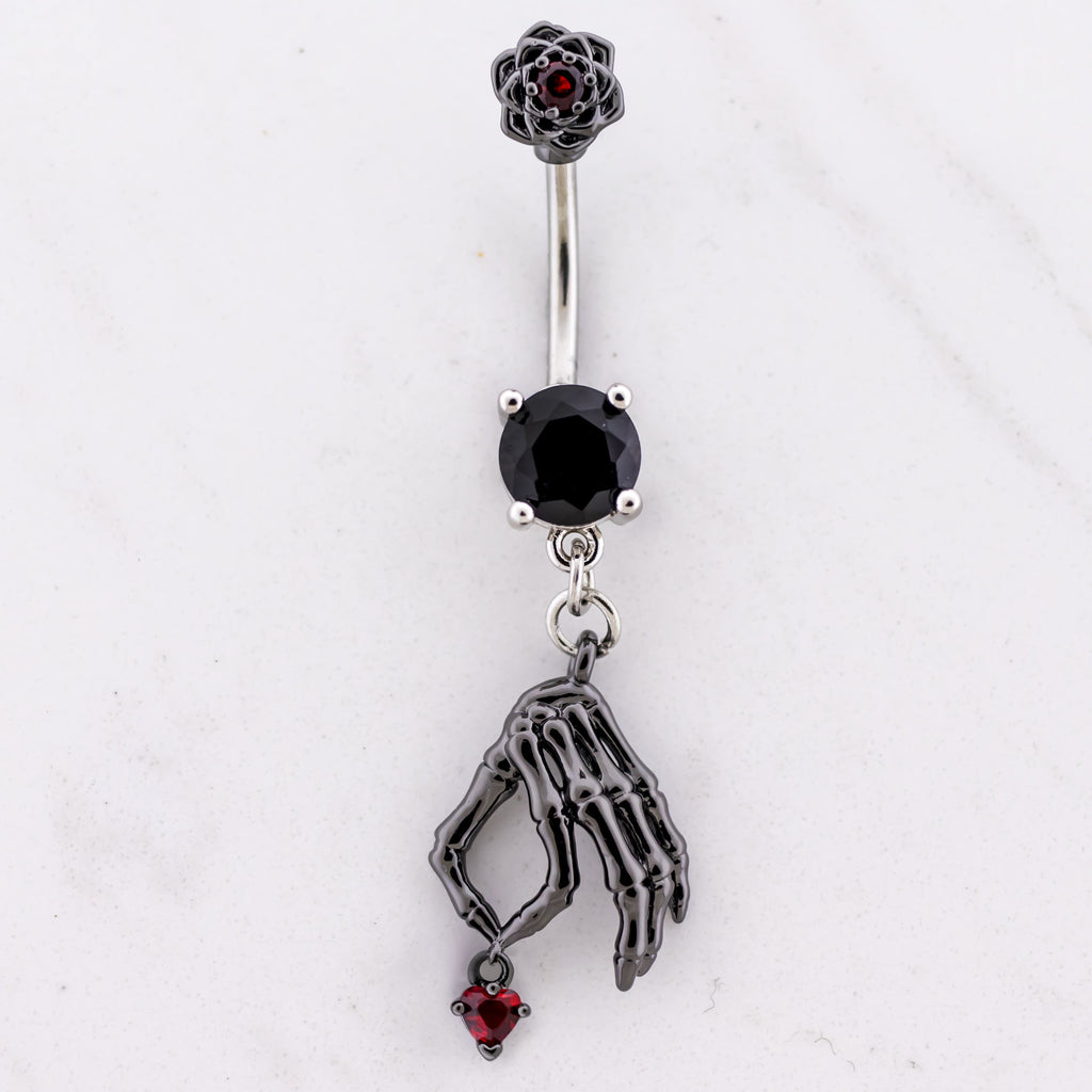 14G Skeleton Hand Heart Navel Ring | Body Jewelry | Wiccan Center