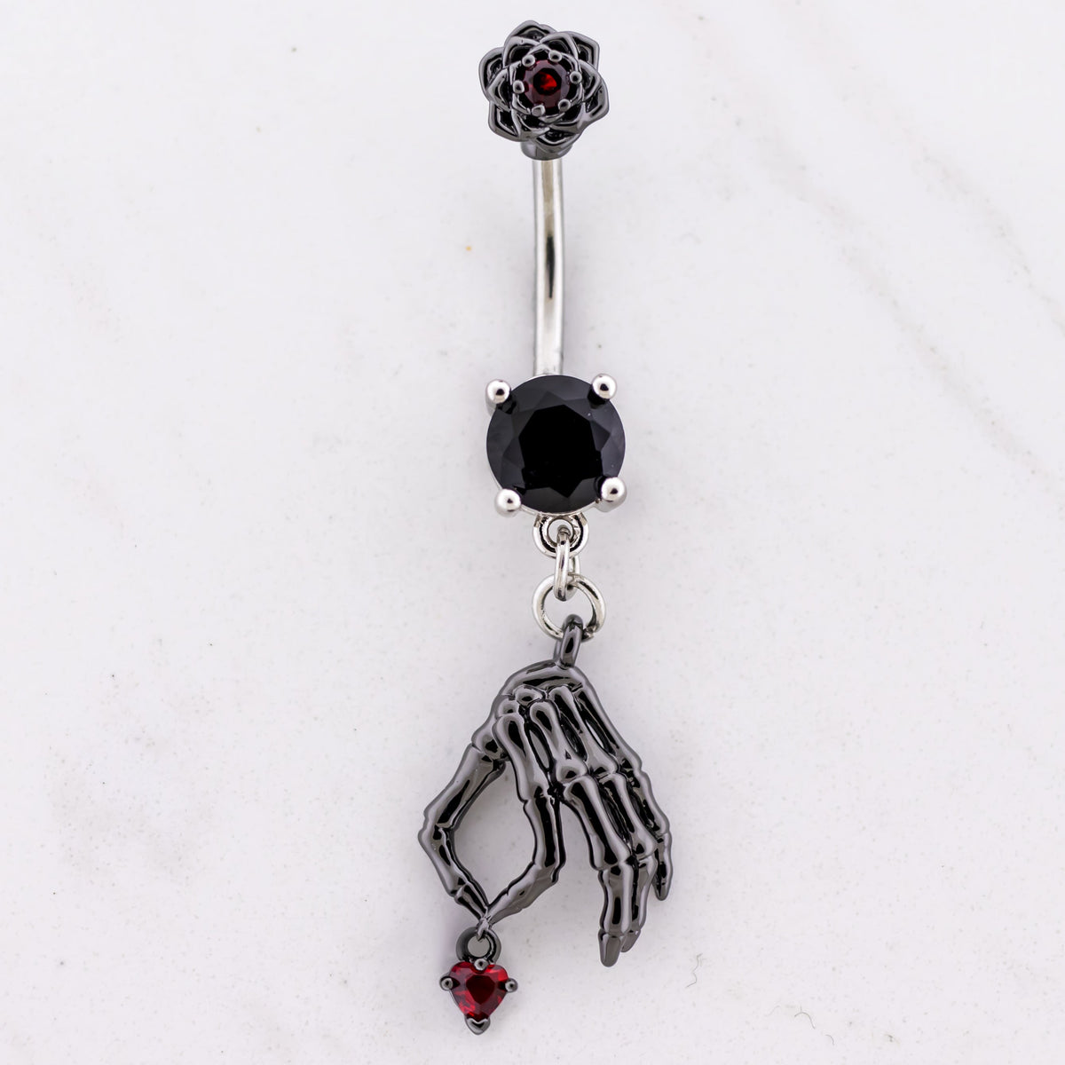 14G Skeleton Hand Heart Navel Ring | Body Jewelry | Wiccan Center