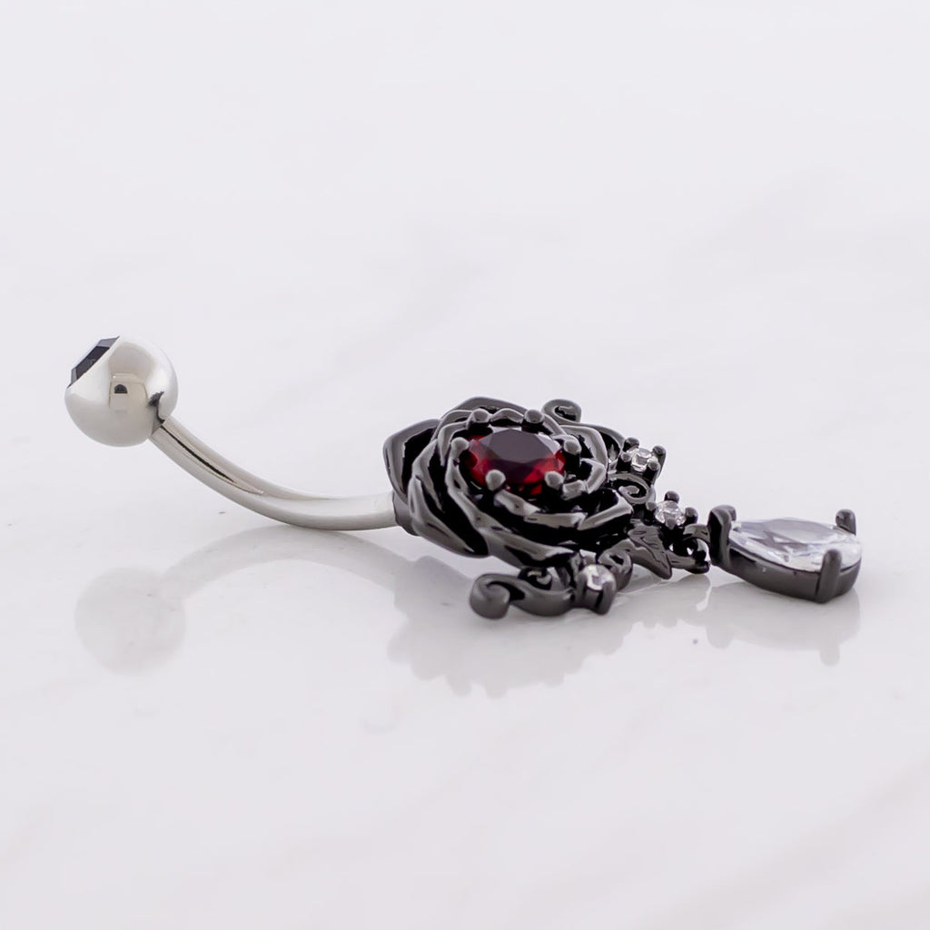 14G Black Rose Gem Navel Ring | Body Jewelry | Wiccan Center