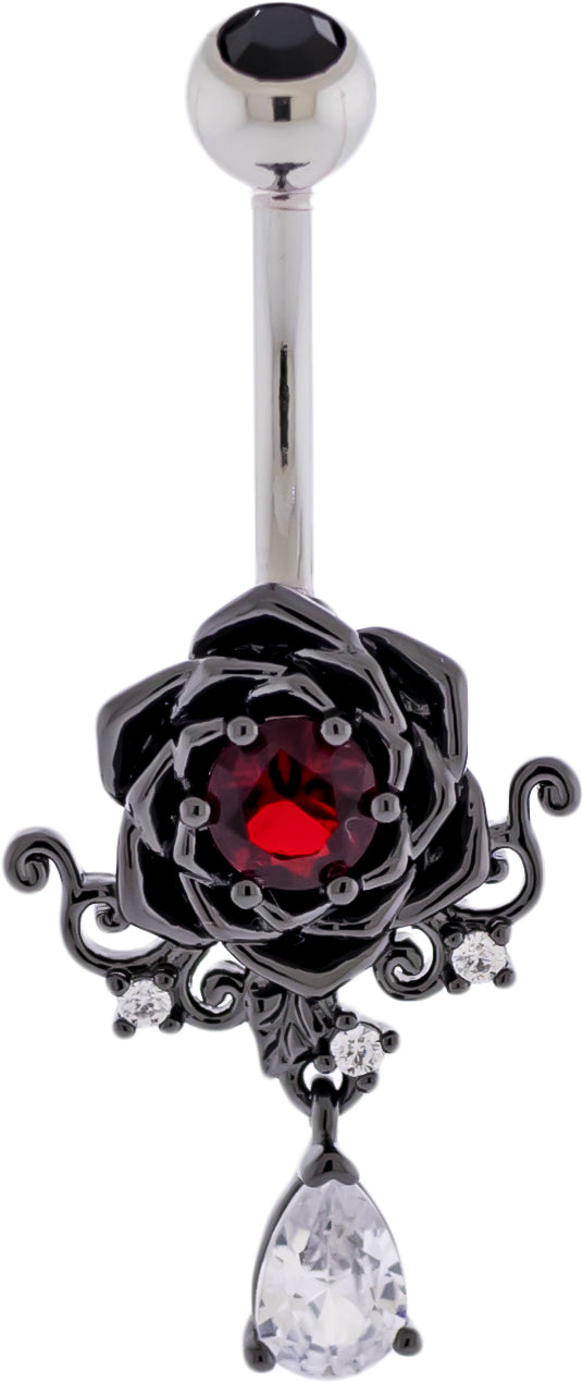 14G Black Rose Gem Navel Ring | Body Jewelry | Wiccan Center