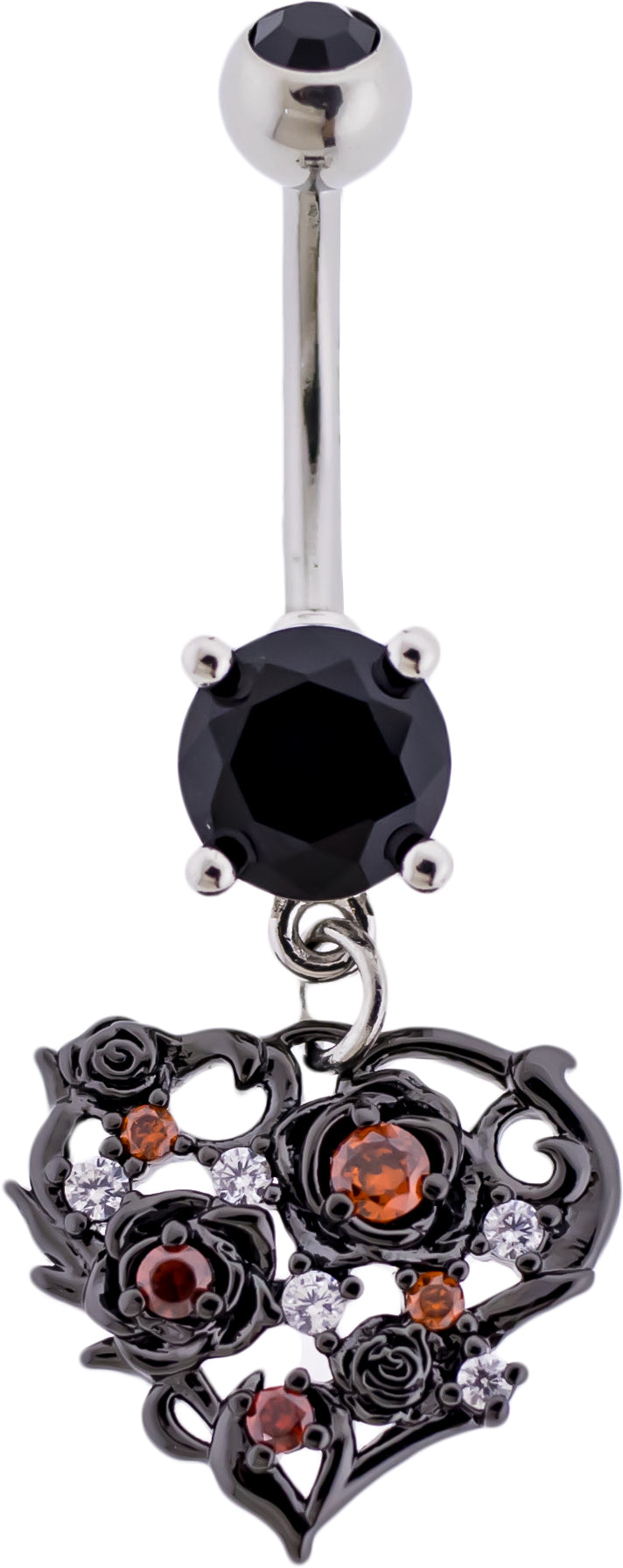 14G Black Heart Gem Navel Ring | Body Jewelry | Wiccan Center