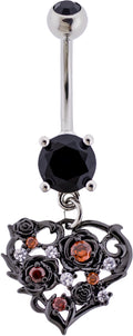 14G Black Heart Gem Navel Ring | Body Jewelry | Wiccan Center