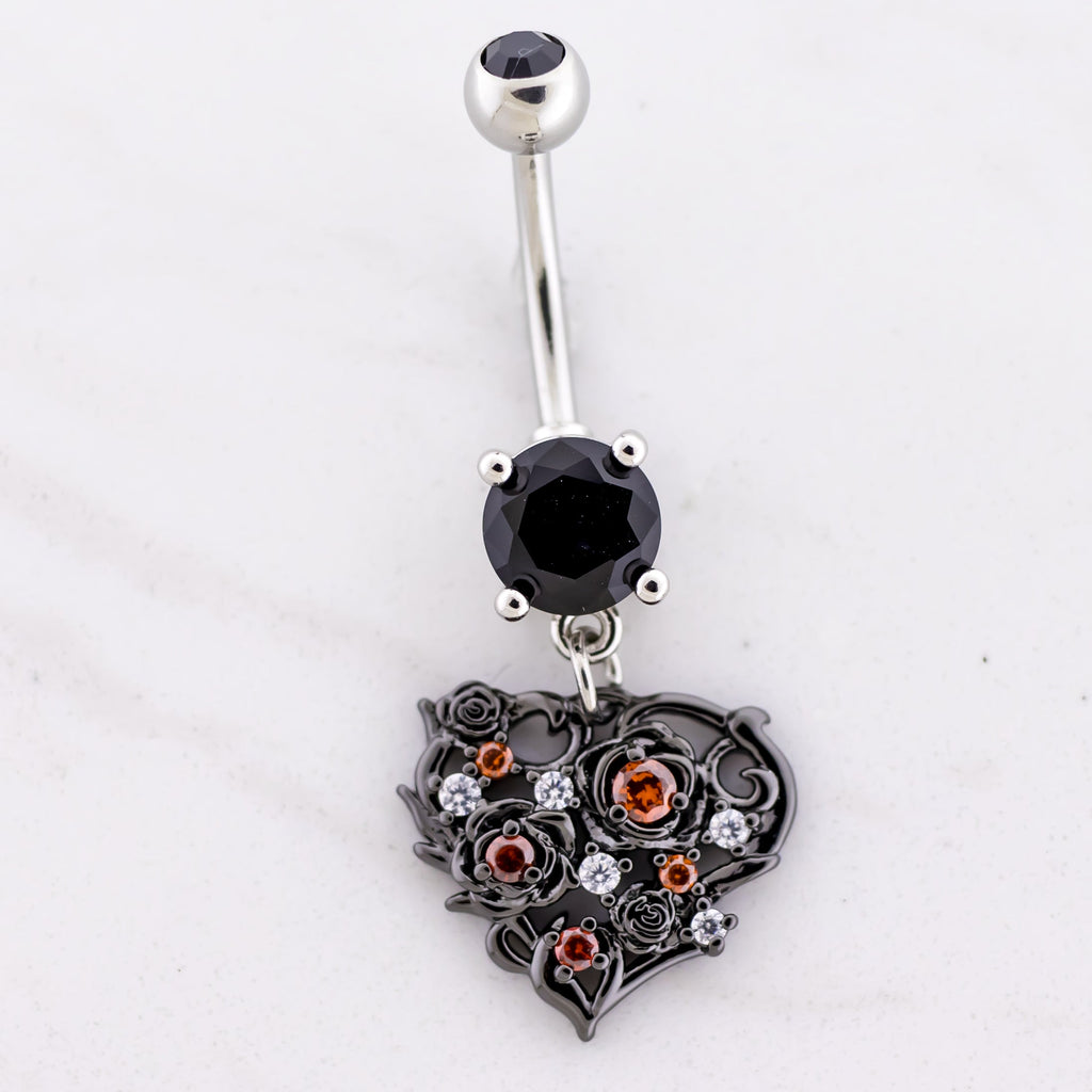 14G Black Heart Gem Navel Ring | Body Jewelry | Wiccan Center