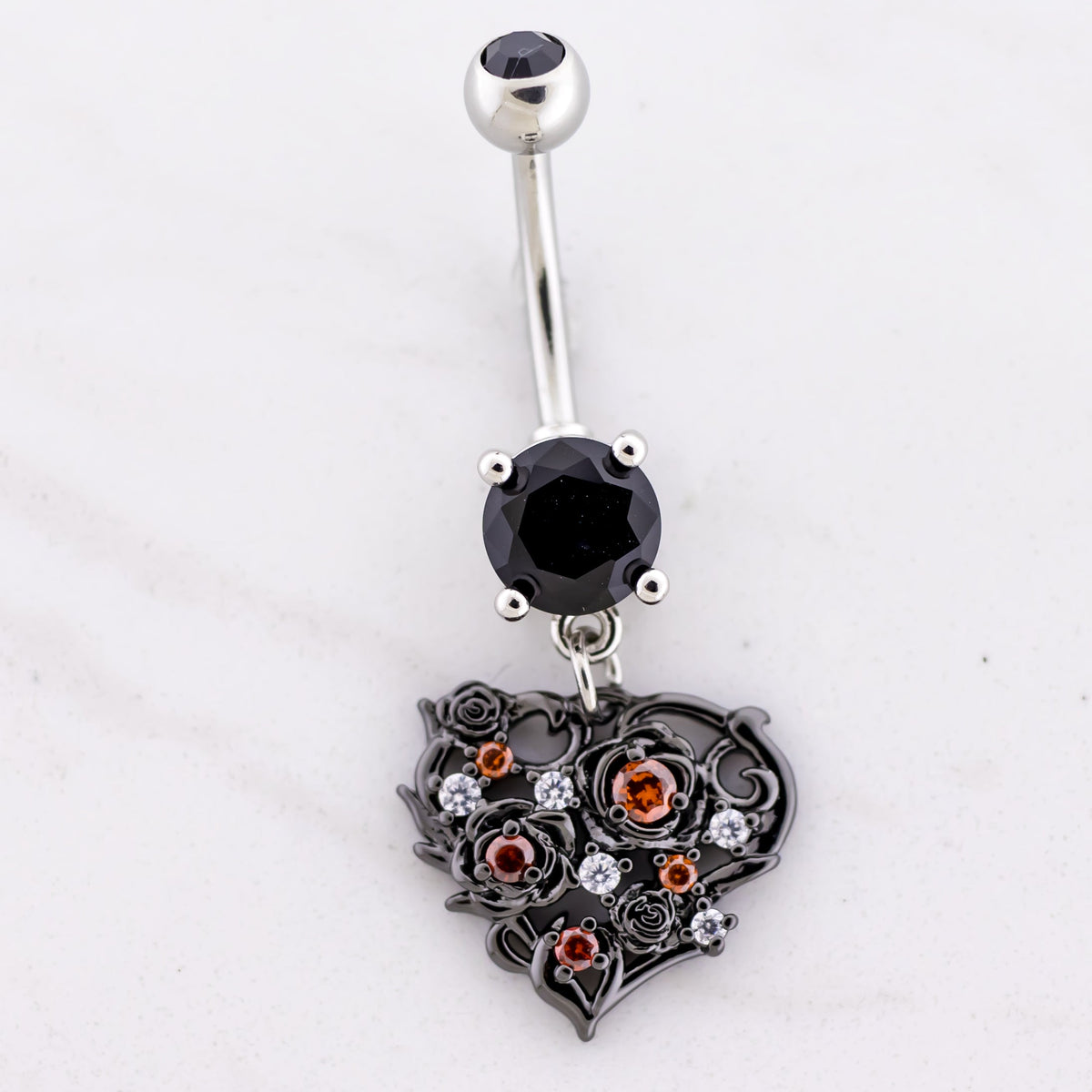 14G Black Heart Gem Navel Ring | Body Jewelry | Wiccan Center