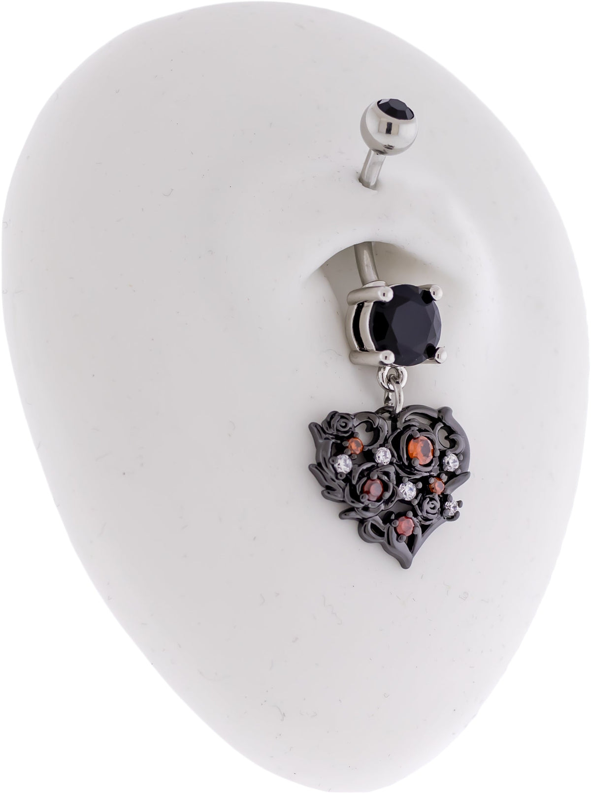 14G Black Heart Gem Navel Ring | Body Jewelry | Wiccan Center
