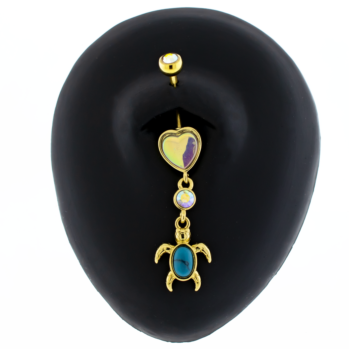 14G Iridescent Heart and Turquoise Turtle Navel Ring | Body Jewelry | Wiccan Center