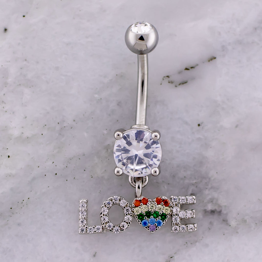 14G Pave Rainbow Heart "LOVE" Navel Ring | | Wiccan Center