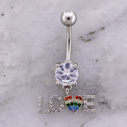 14G Pave Rainbow Heart "LOVE" Navel Ring | | Wiccan Center