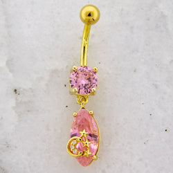 14G Pink Teardrop Gem With Moon and Stars Navel Ring | | Wiccan Center