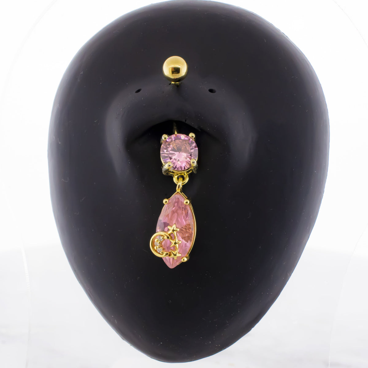 14G Pink Teardrop Gem With Moon and Stars Navel Ring | | Wiccan Center