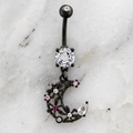 14G Flower Crescent Moon Navel Ring | | Wiccan Center