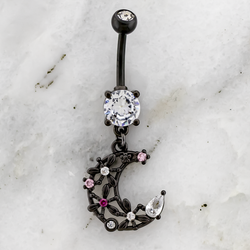 14G Flower Crescent Moon Navel Ring | | Wiccan Center