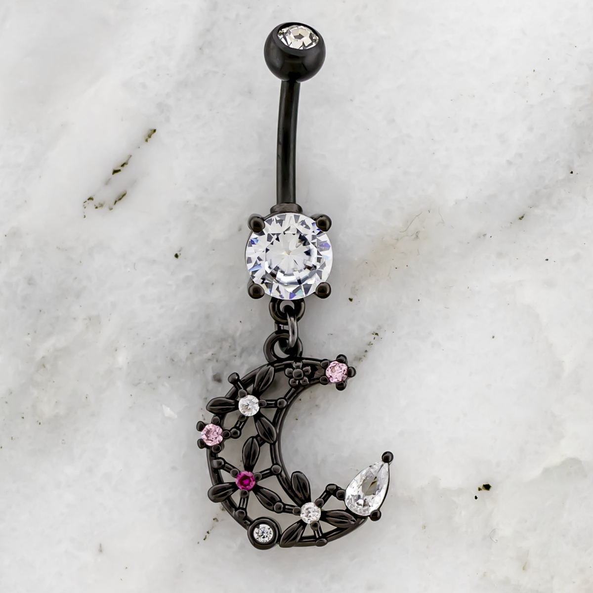 14G Flower Crescent Moon Navel Ring | | Wiccan Center