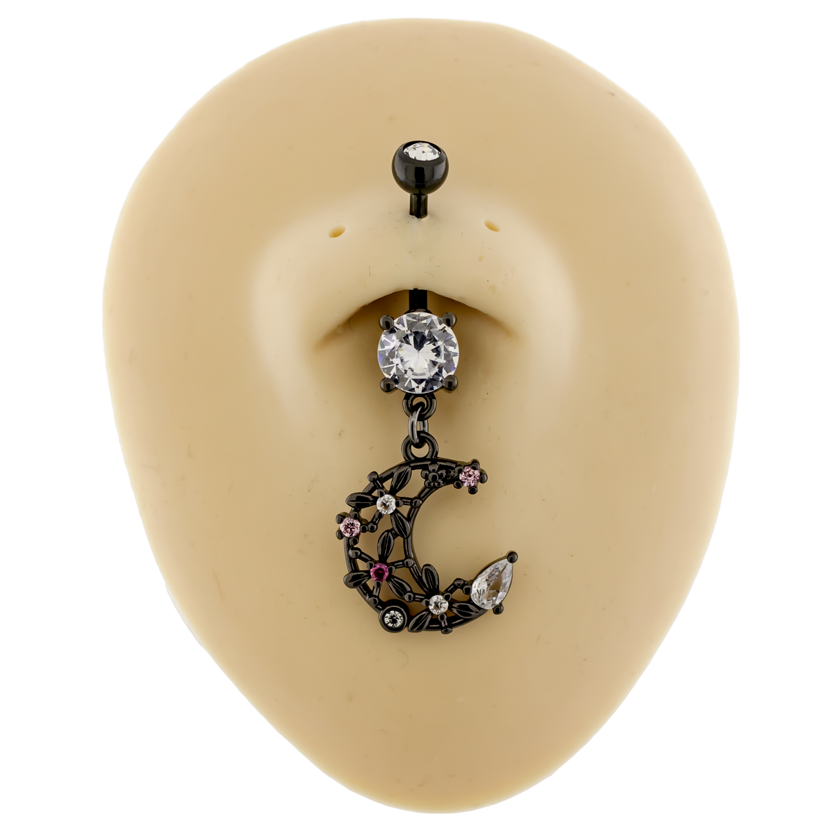 14G Flower Crescent Moon Navel Ring | | Wiccan Center