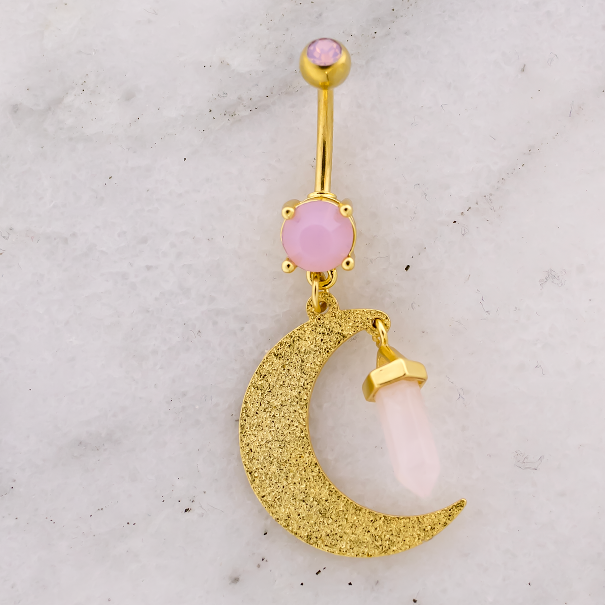 14G Hammered Crescent Moon With Crystal Navel Ring
