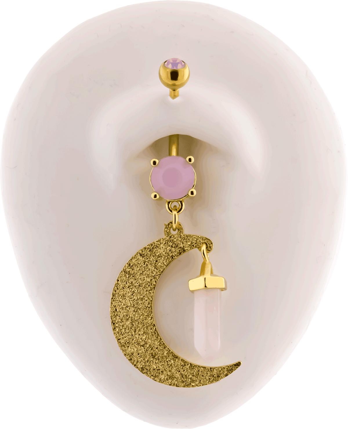 14G Hammered Crescent Moon With Crystal Navel Ring