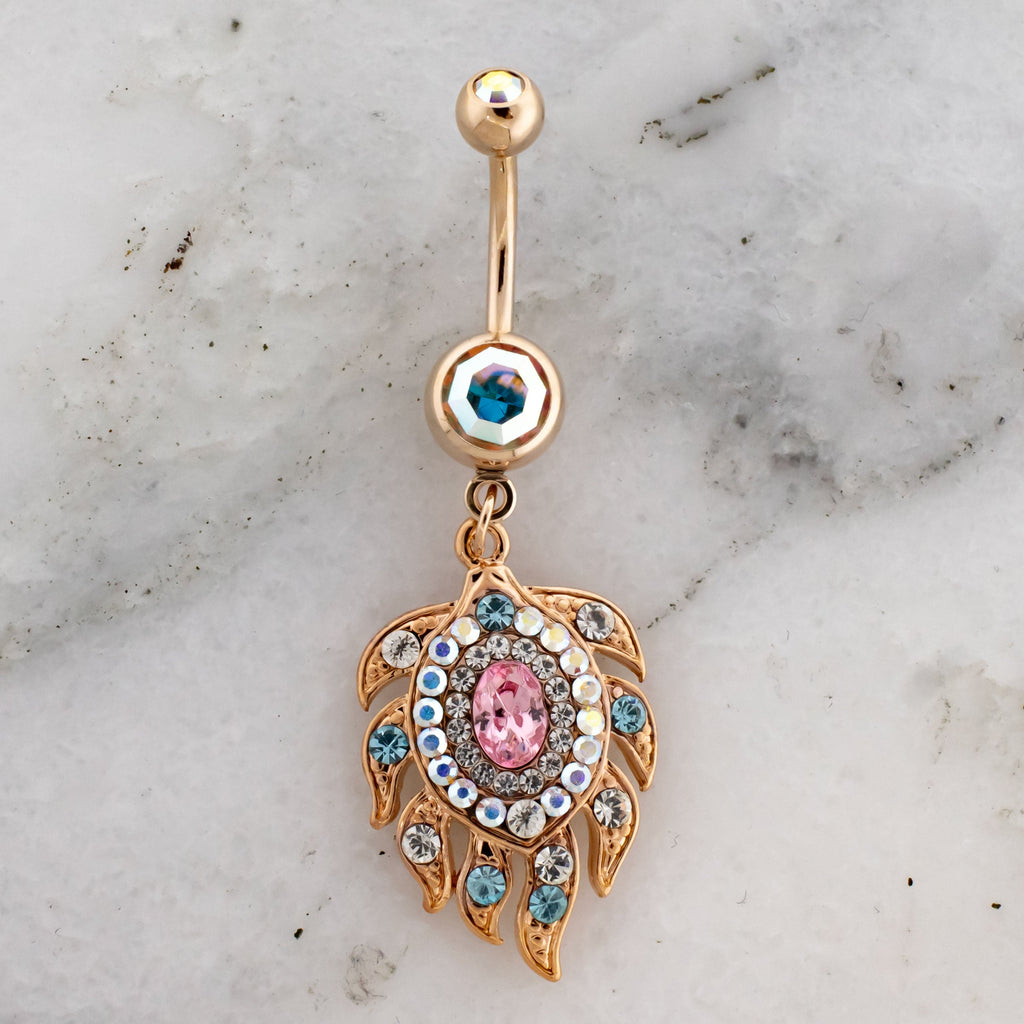 14G Rose Gold Peacock Feather Navel Ring | | Wiccan Center