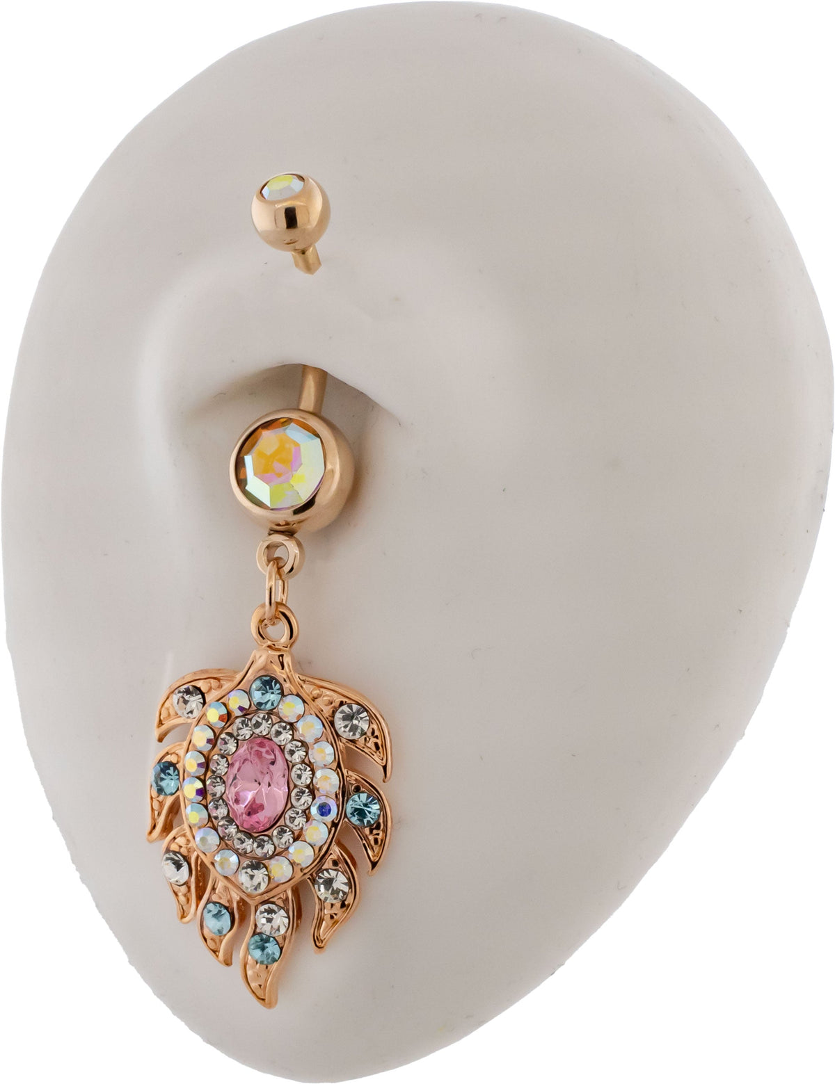 14G Rose Gold Peacock Feather Navel Ring | | Wiccan Center