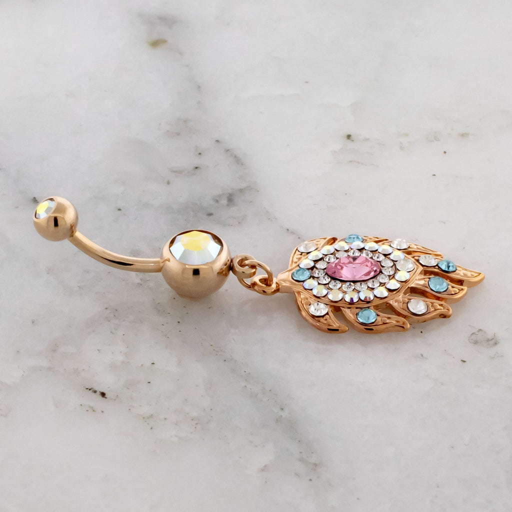 14G Rose Gold Peacock Feather Navel Ring | | Wiccan Center