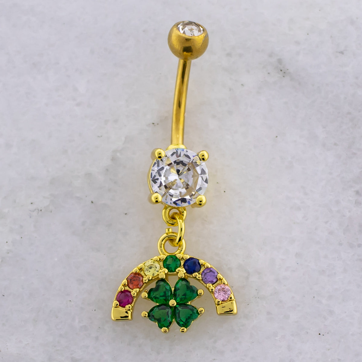 14G Rainbow Clover Navel Ring | | Wiccan Center