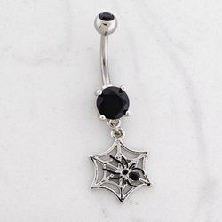 14G Spider w/ Spider Web Navel Barbell | Body Jewelry | Wiccan Center