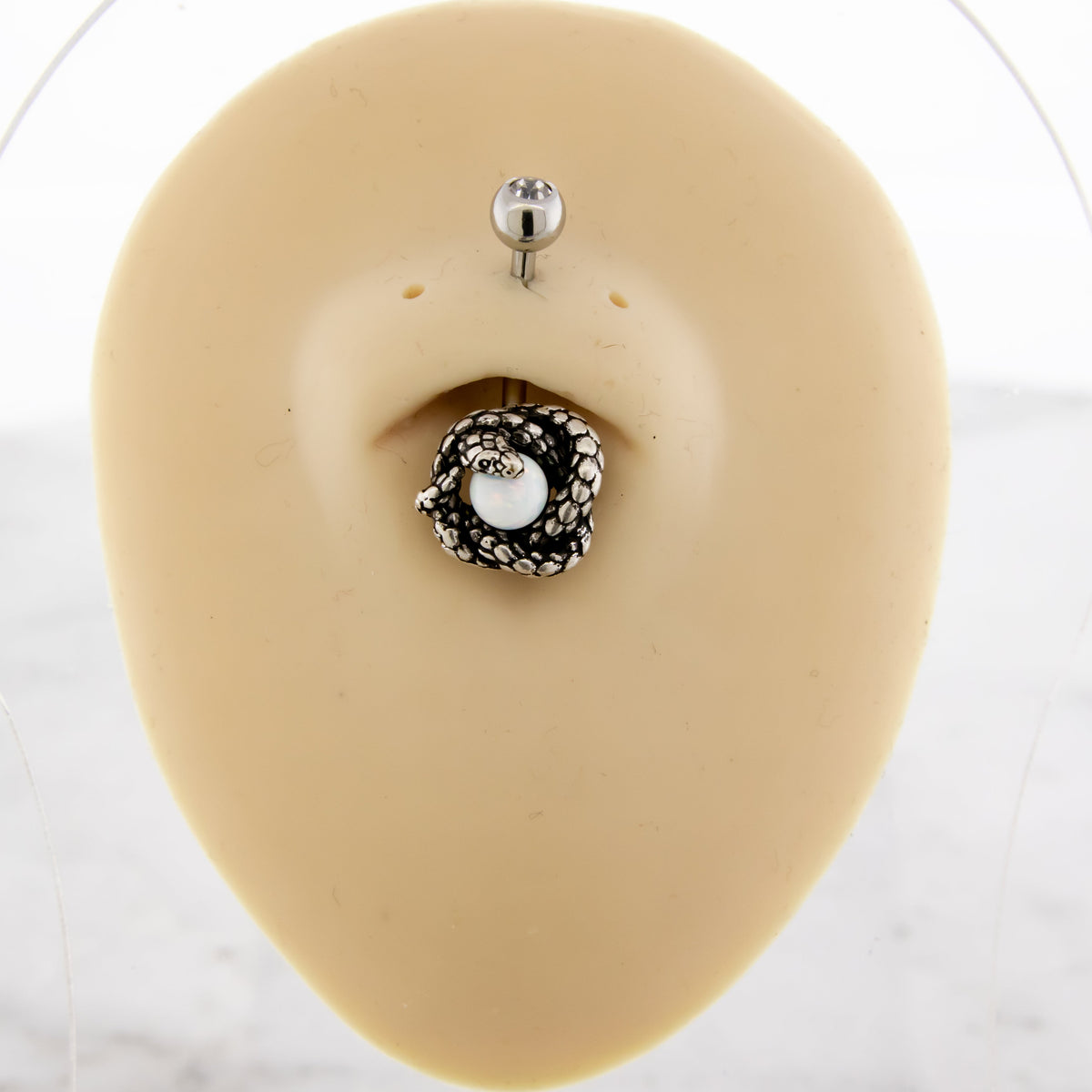 14G Snake Wrapped White Synthetic Opal Ball Navel Ring | | Wiccan Center