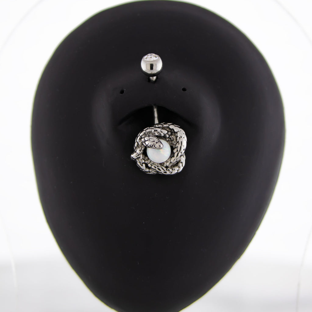 14G Snake Wrapped White Synthetic Opal Ball Navel Ring | | Wiccan Center