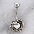 14G Snake Wrapped White Synthetic Opal Ball Navel Ring | | Wiccan Center