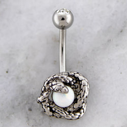 14G Snake Wrapped White Synthetic Opal Ball Navel Ring | | Wiccan Center