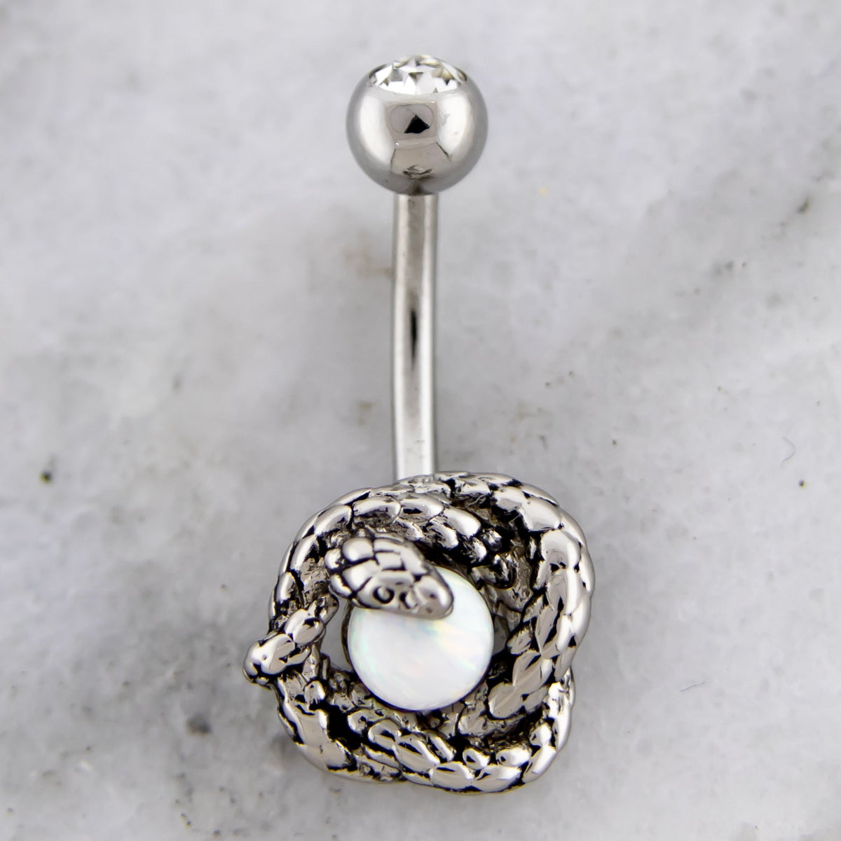 14G Snake Wrapped White Synthetic Opal Ball Navel Ring | | Wiccan Center