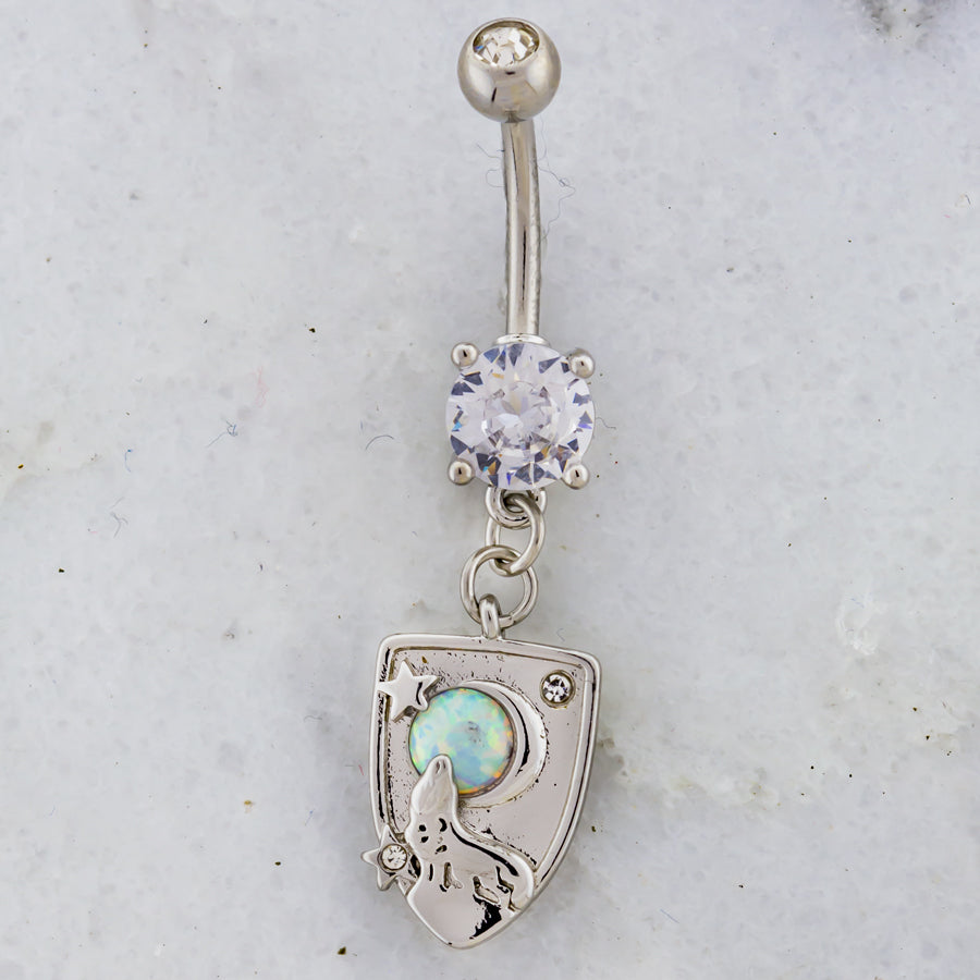 14G Wolf Howling at Moon Navel Ring