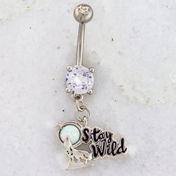 14G Stay Wild Wolf Navel Ring | | Wiccan Center