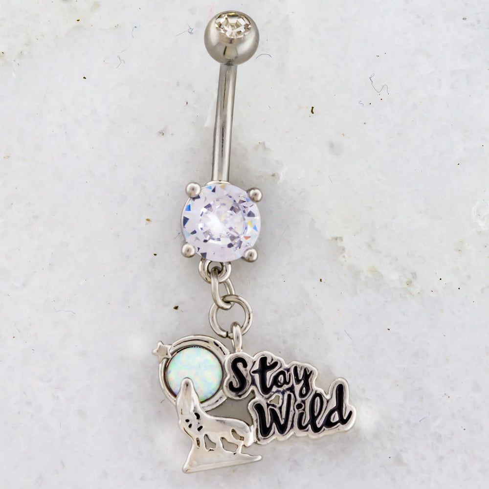 14G Stay Wild Wolf Navel Ring | | Wiccan Center