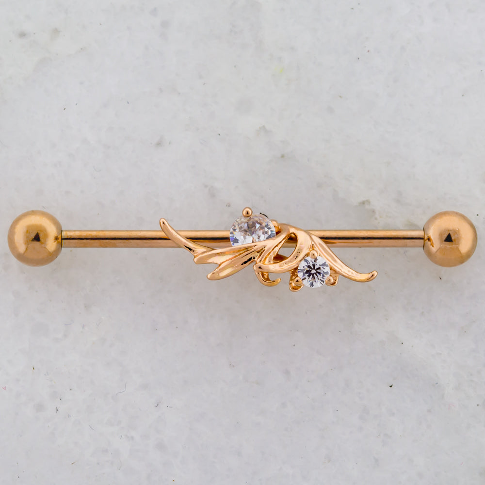 14G Industrial Barbell - Rose Gold Petal Swirl | Body Jewelry | Wiccan Center