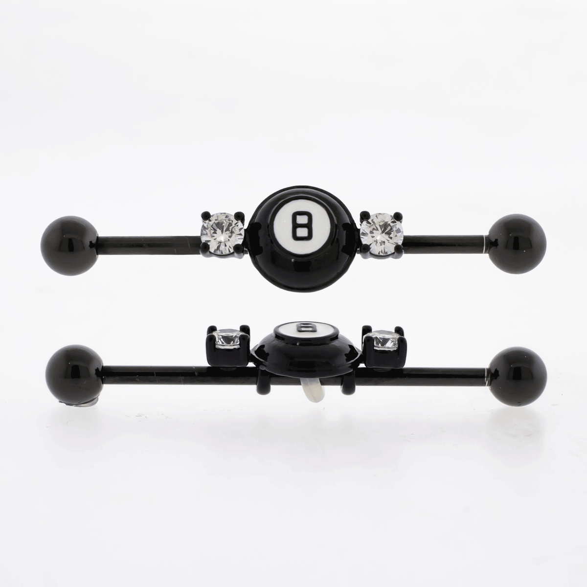 14G Industrial Barbell - Black Eight Ball | Body Jewelry | Wiccan Center