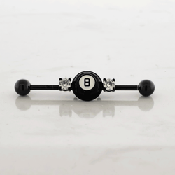 14G Industrial Barbell - Black Eight Ball | Body Jewelry | Wiccan Center